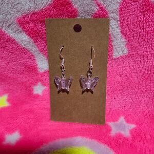 Transparent/Clear Purple and Silver Butterfly Drop/Dangle Earrings